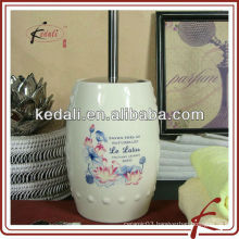 new design ceramic toilet brush holder with flower decal